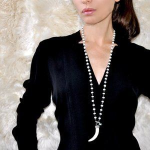 Diamond & White Sapphire Tahitian Horn Pendant/Necklace